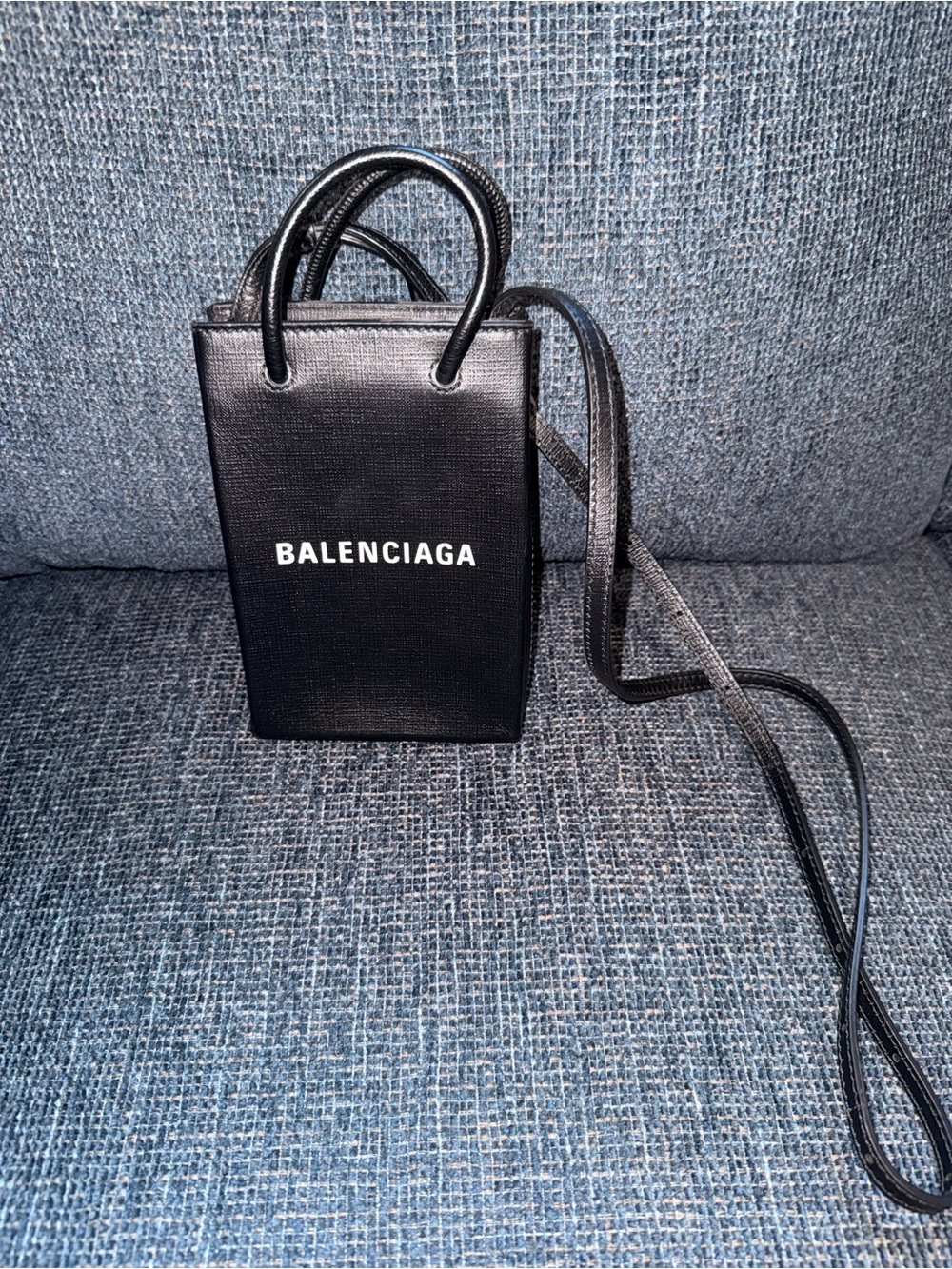 Balenciaga Black Mini Tote Phone Bag with Crossbody Strap - LIKE NEW